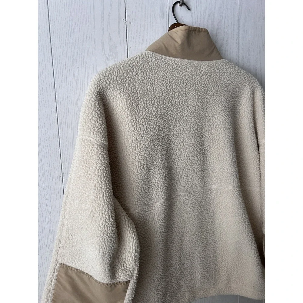 VINTAGE North Face Cragmont Pullover Jacket Deep Pile Fleece T Snap LARGE CREAM